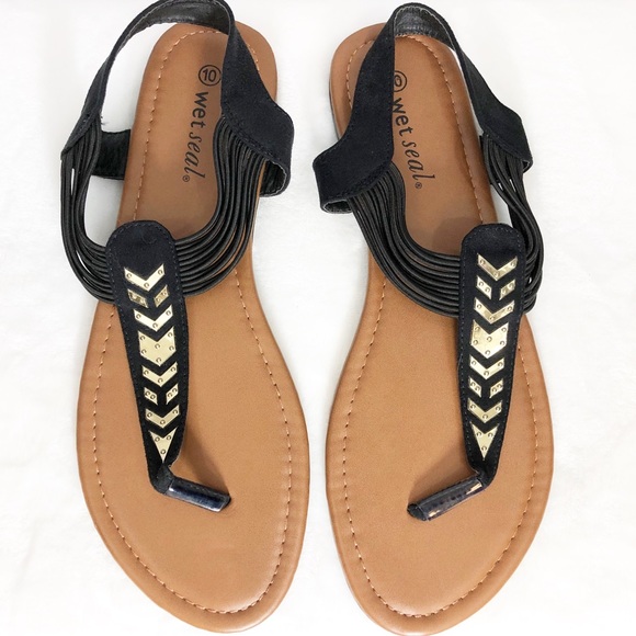Wet Seal Shoes - WET SEAL | Black & Gold Aztec Sandals